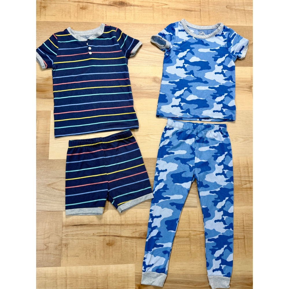 Wonder Nation Boys Pajama Set 2-Pack Blue Camo Stripe Henley 5T Sleepwear Bundle